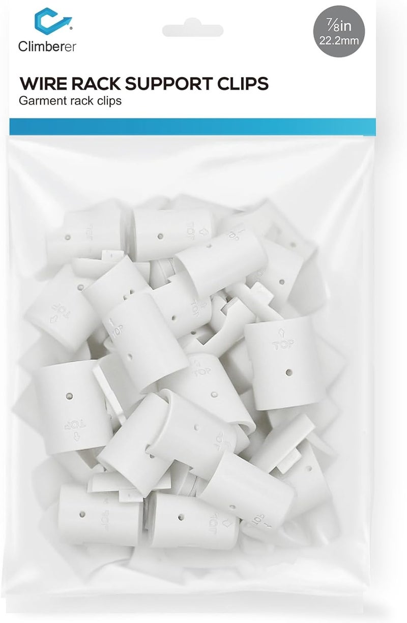 Climberer 20 Pairs of 7/8-Inch（22.2mm） Wire Shelf Clips for Metal Shelving & Garment Racks – Plastic Locking Clips, Adjustable Layer Spacers (White) - Image 1